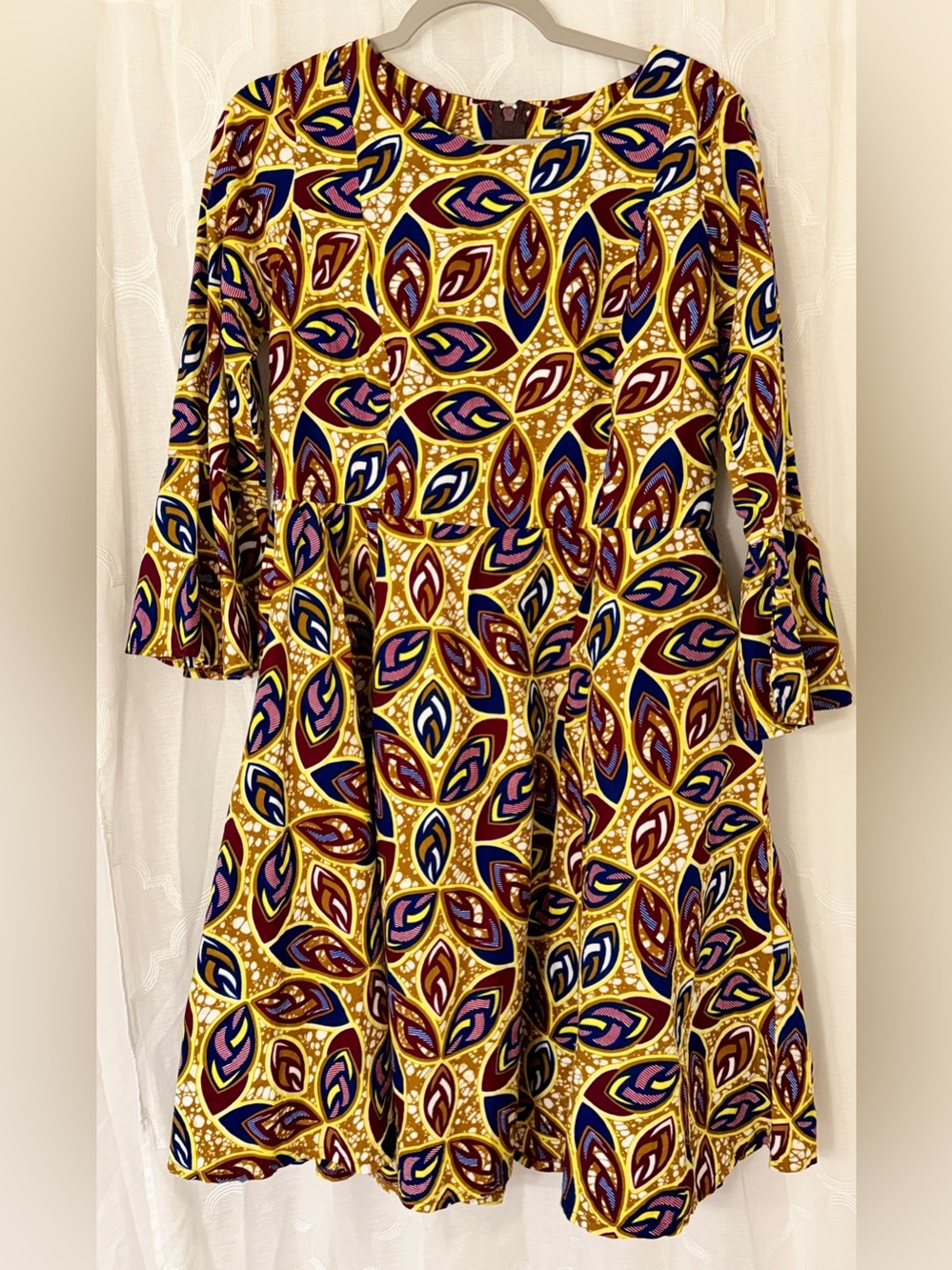 3/4 Sleeve Mustard Abstract Print Fit & Flare Dress | Women’s Medium/Large | - Picture 2 of 12